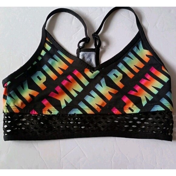 Victorias Secret PINK Sports Bra Size Small Ultimate Logo V Neck Racerback - Picture 2 of 5